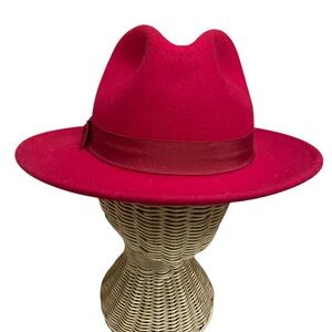 August Accessories Womens Red 100% Wool Felt Fedora Hat Vintage 90s Fall/Winter
